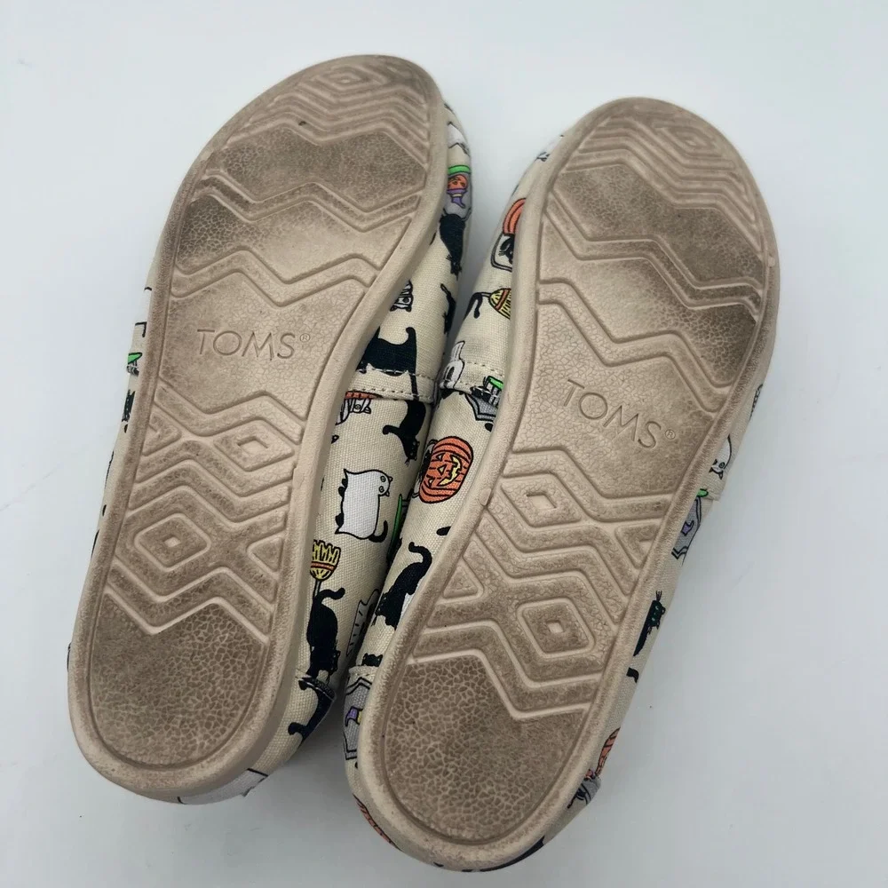 TOMS Halloween Black Cat Skull Pumpkin Canvas Alpargata Slip On Shoes Womens 6